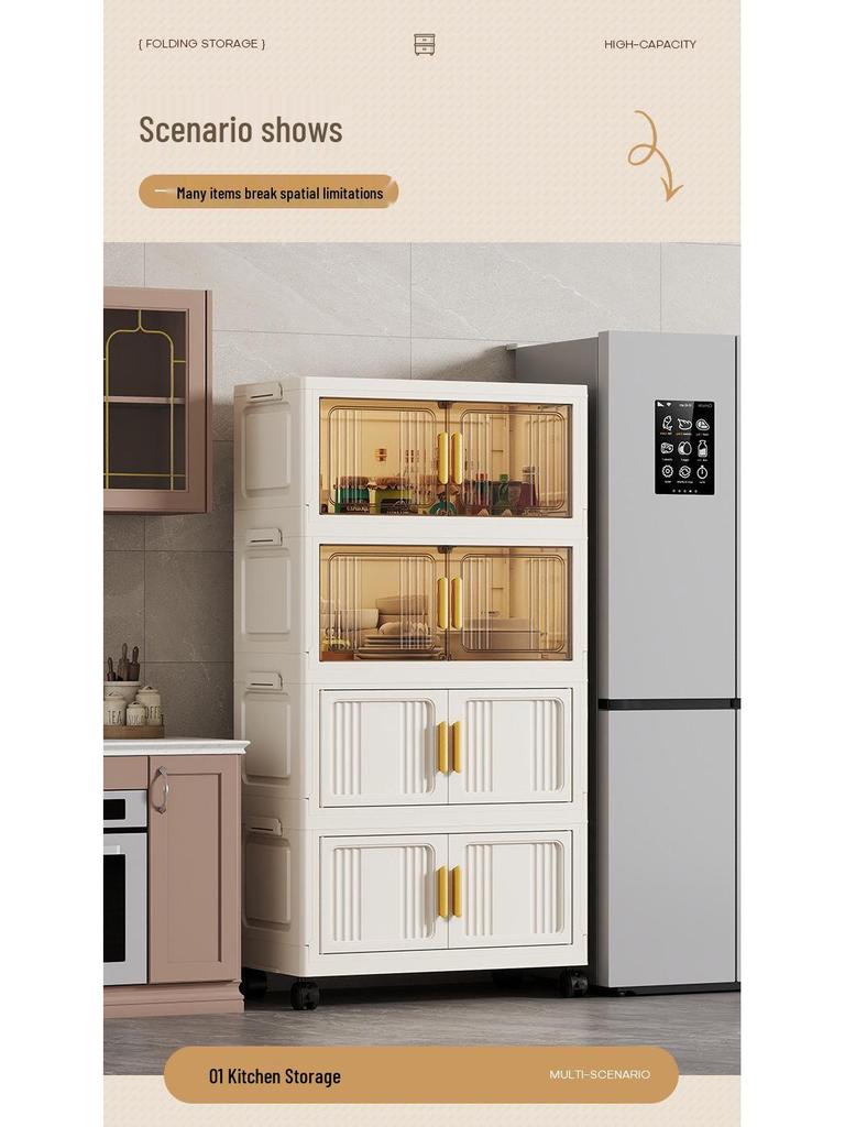 Portable Multi-Layer Folding Storage Cabinet for Kitchen and Living Room
