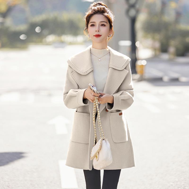 

Woolen Jacket Top Winter New Pink Xiaoxiangfeng Casual Loose Warm Long-sleeved Coat XXL бежевый