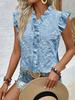 Nuevo Conjunto de Chaleco de Verano para Mujer Camisa de Manga Corta con Volantes de Encaje Floral
