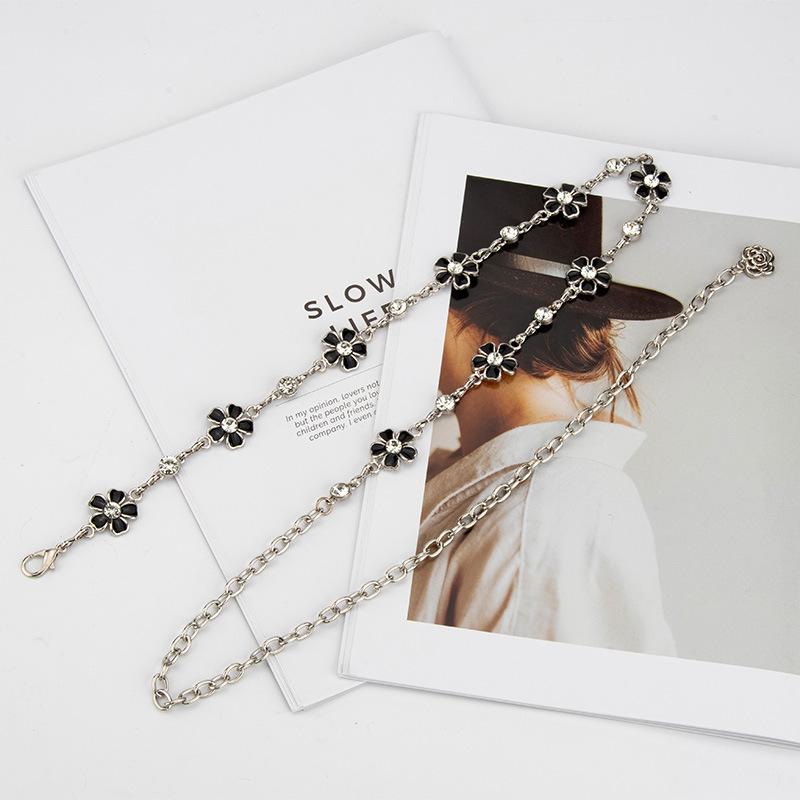 European and American Elegant Metal Waist Chain Women's Rhinestone Flowers Fashionable Versatile Decorative Dress Waist-hugging Ins Belt Women