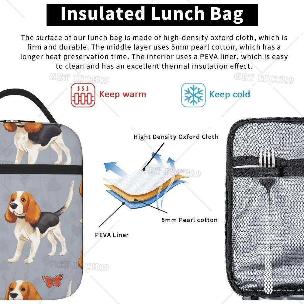 Beagle Patterns Print Lunch Bag for Women/Men/kids Work School Trip Portable Handheld Thickened Insulated Lunch Box with Pocket