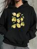Women's Polyester Hoodie with Lemon Print Design Lightweight and Durable for Casual Wear In Kitchen or Living Room Black Color Com