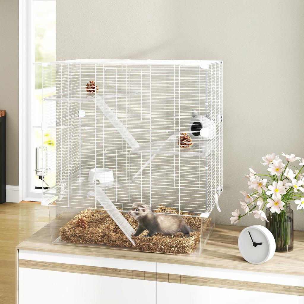 Multi-Level Rodent Cage with Accessories Included, Made of Steel, PET and PS, 73x47x80 Cm, White