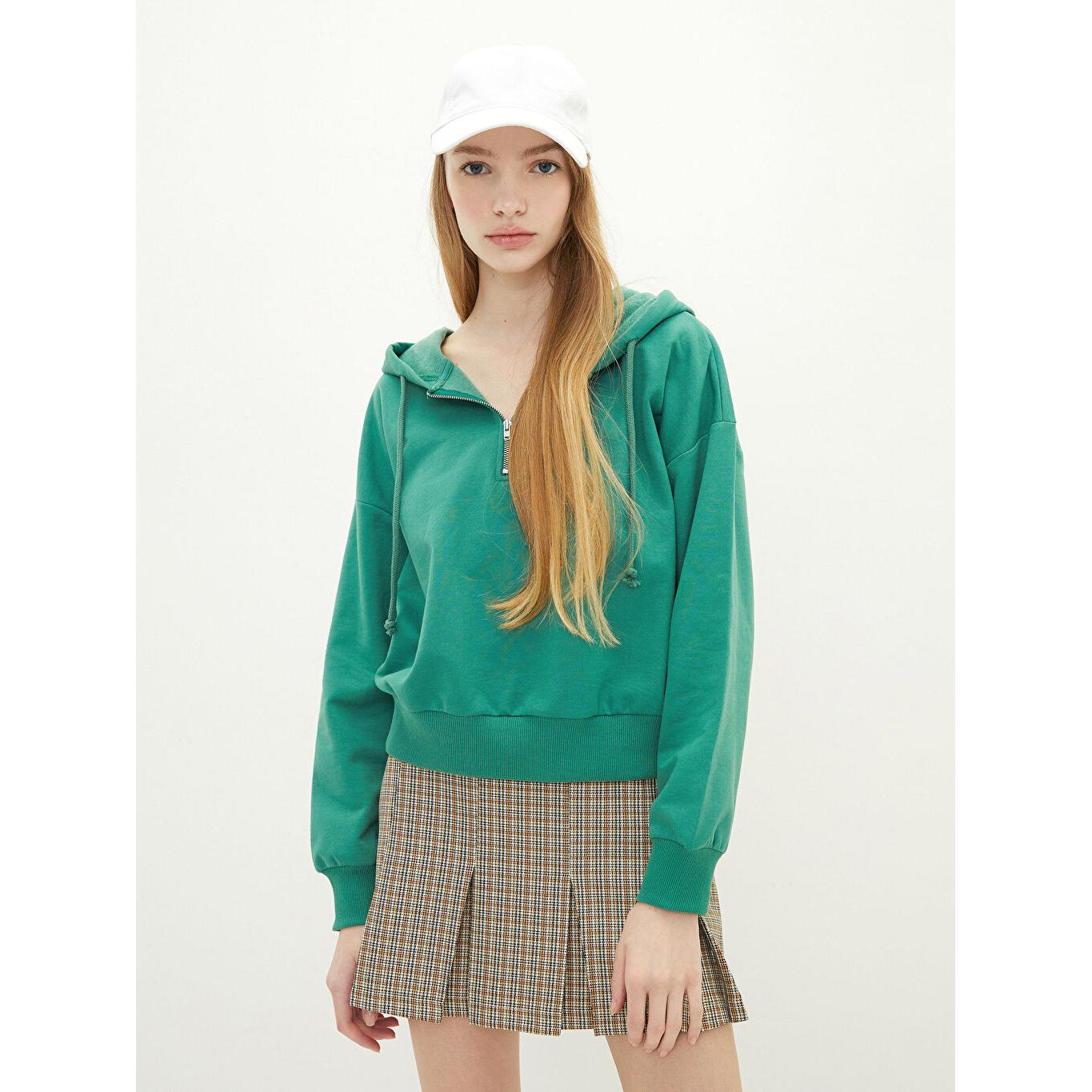 

LCW CASUAL Женская толстовка с капюшоном, однотонная, с длинным рукавом, зеленая