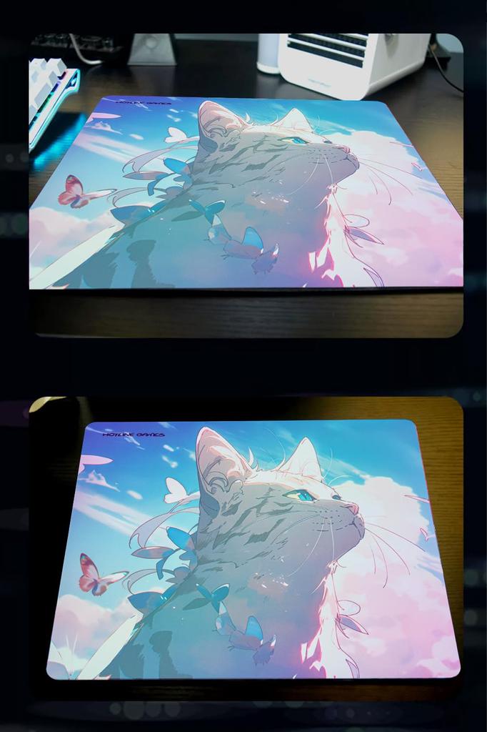 Hotline Games Flowing Light Gaming Color Low Cat Design x 400mm x Mousepad, Ice, Fiberglass, Waterproof, Friction, Ultra-Fast Sliding, [450mm 3mm]