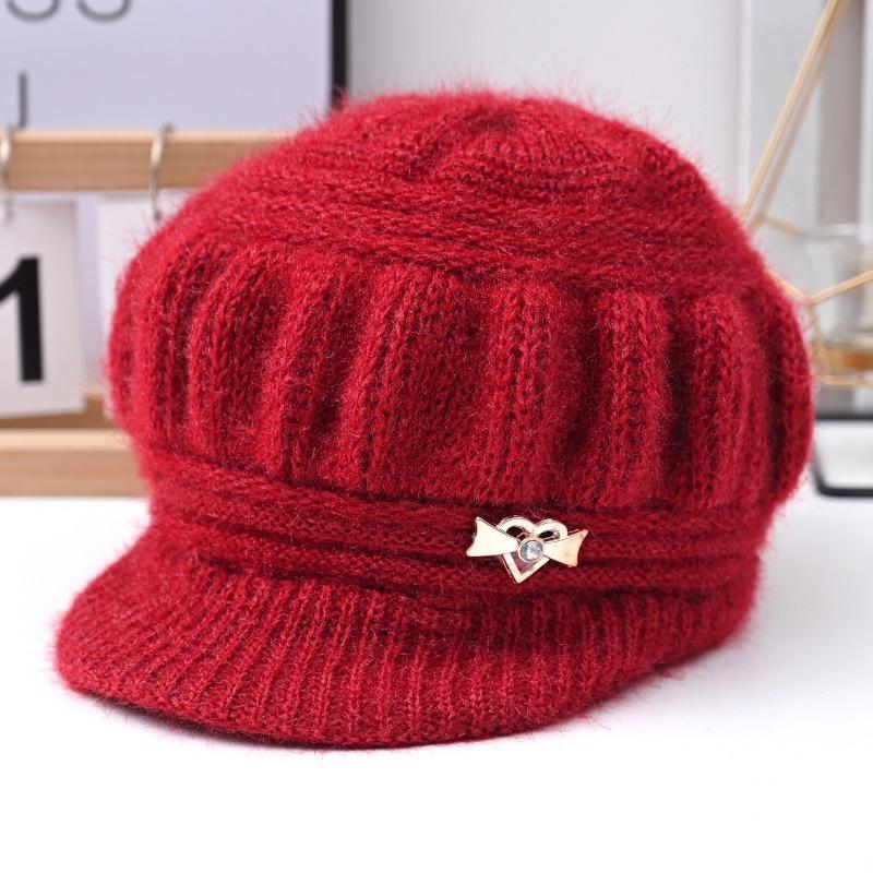 Winter Thermal Hat Women's Winter Velvet Old Lady Hat Old Hat Solid Color Knitted Wool Hat