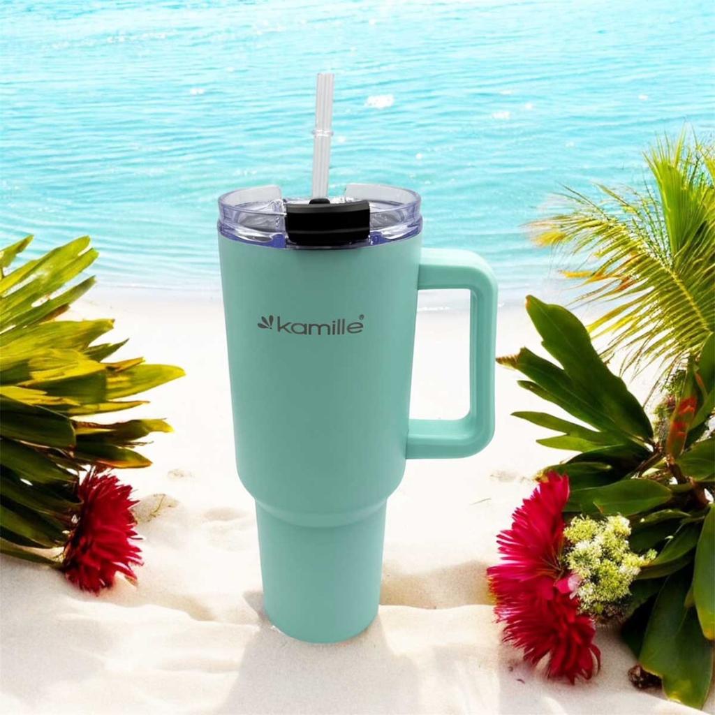 STEEL THERMAL MUG 1200ml WITH HANDLE AND STRAW KM-2175