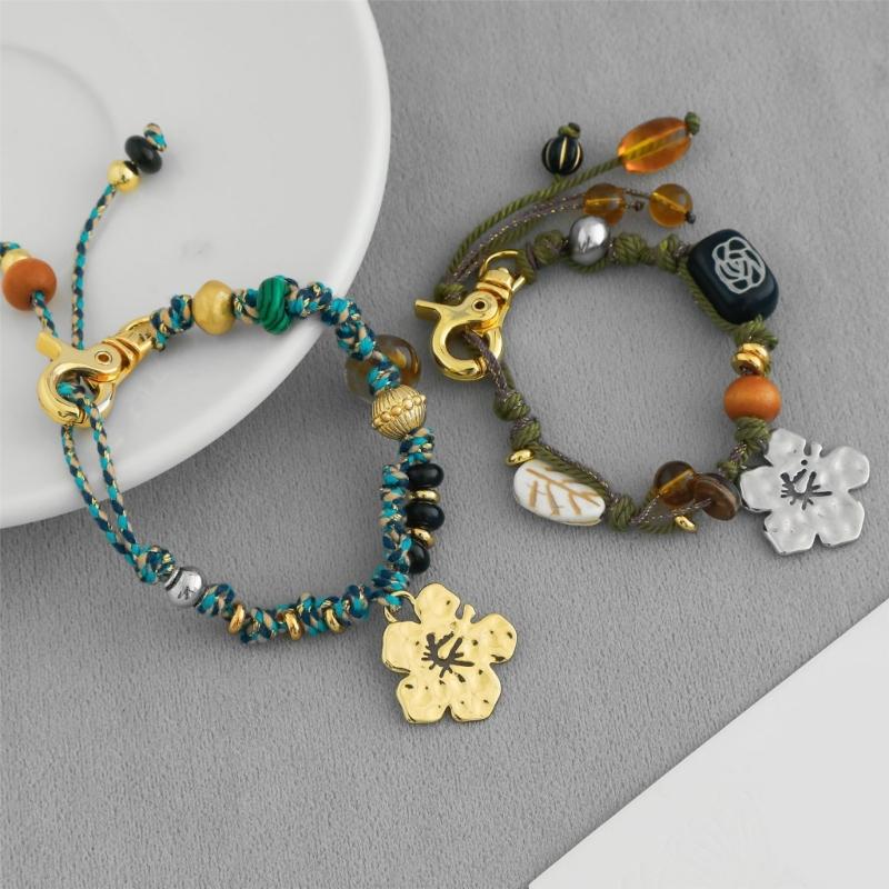 Hibiscus Beaded Keychain Bracelet Handwoven Hand Bangle Jewelry Tropical Inspired Everyday Wear Wrist Accessory