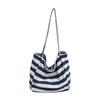 New Canvas Bag Large Capacity Casual Versatile Tote Bag Shopping Bag Striped Handbag Women