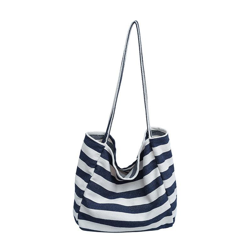 New Canvas Bag Large Capacity Casual Versatile Tote Bag Shopping Bag Striped Handbag Women