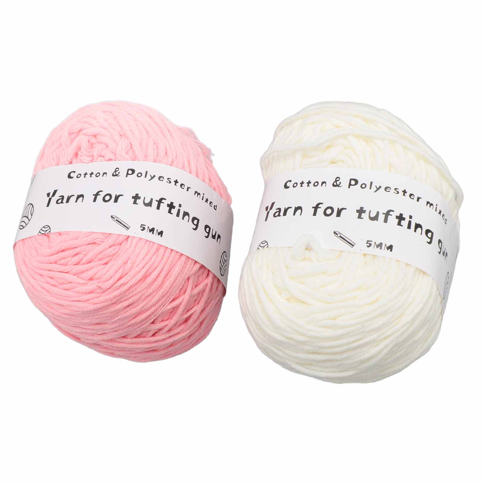 

2 Rolls Tufting Yarn Milky White Pink 0.2in Wide Elastic Shrink Resistant Cotton Carpet Knitting Yarn for Handicraft DIY