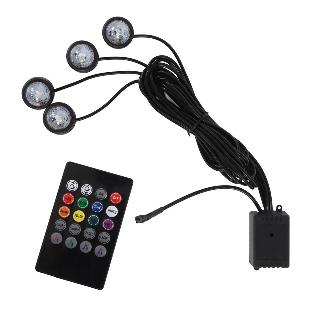 Car Interior Footwell Ambient Light RGB 7 Color RF Remote Sound Control for House Party Celebration