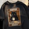 Because Murder Is Wrong Black Cat Drink Coffee Men Women Street Oversized T Shirts Breathable S