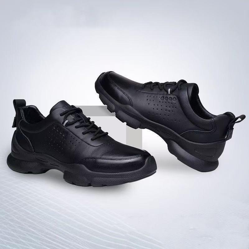 Men's Casual Breathable Leather Running Shoes - Non-slip, Thick Sole, Solid Color, Ideal for Outdoor and Business.