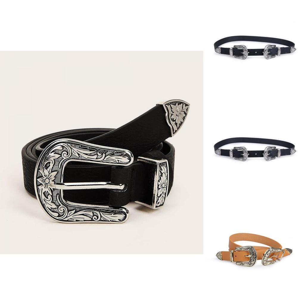 Vintage Floral Design Womens Faux Leather Belt With Alloy Buckle