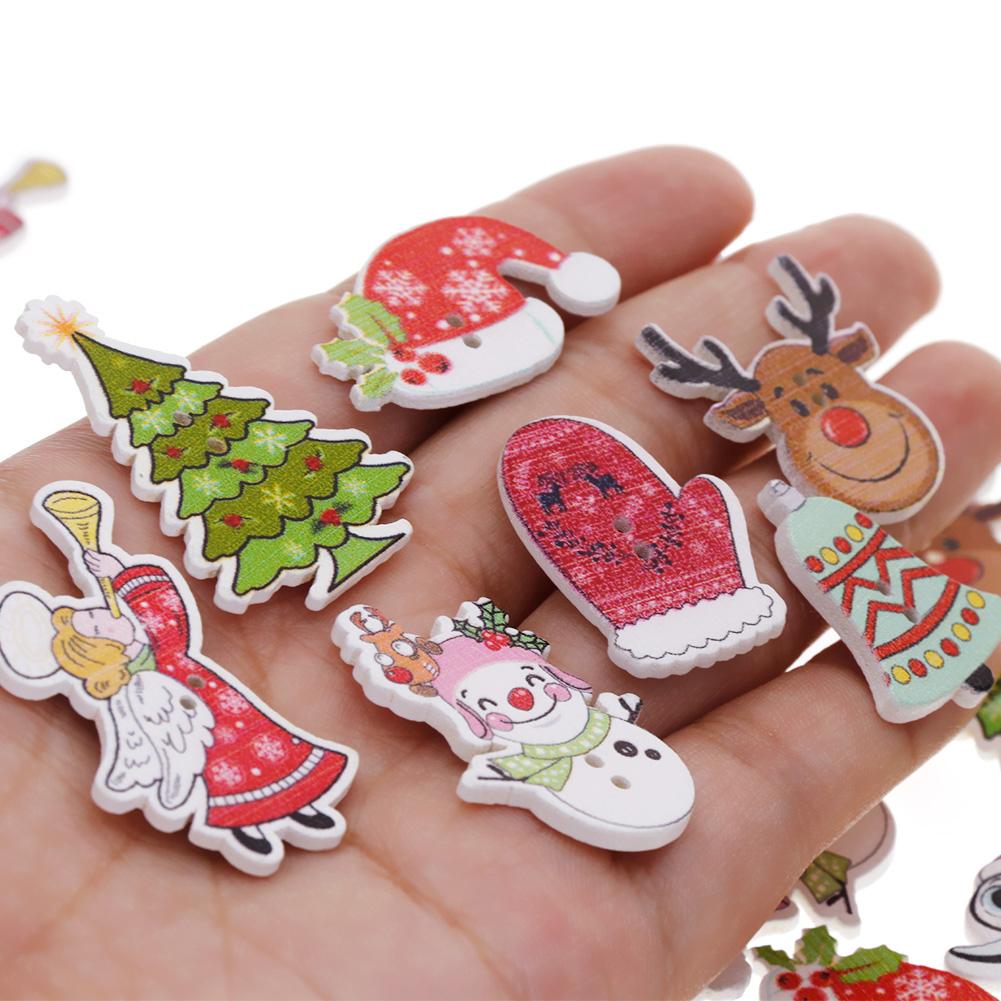 50PCS DIY 2 Holes Wooden Buttons Wood Christmas Decorative Cartoon Handmade Scrapbooking for Craft Supplies Sewing Accessories