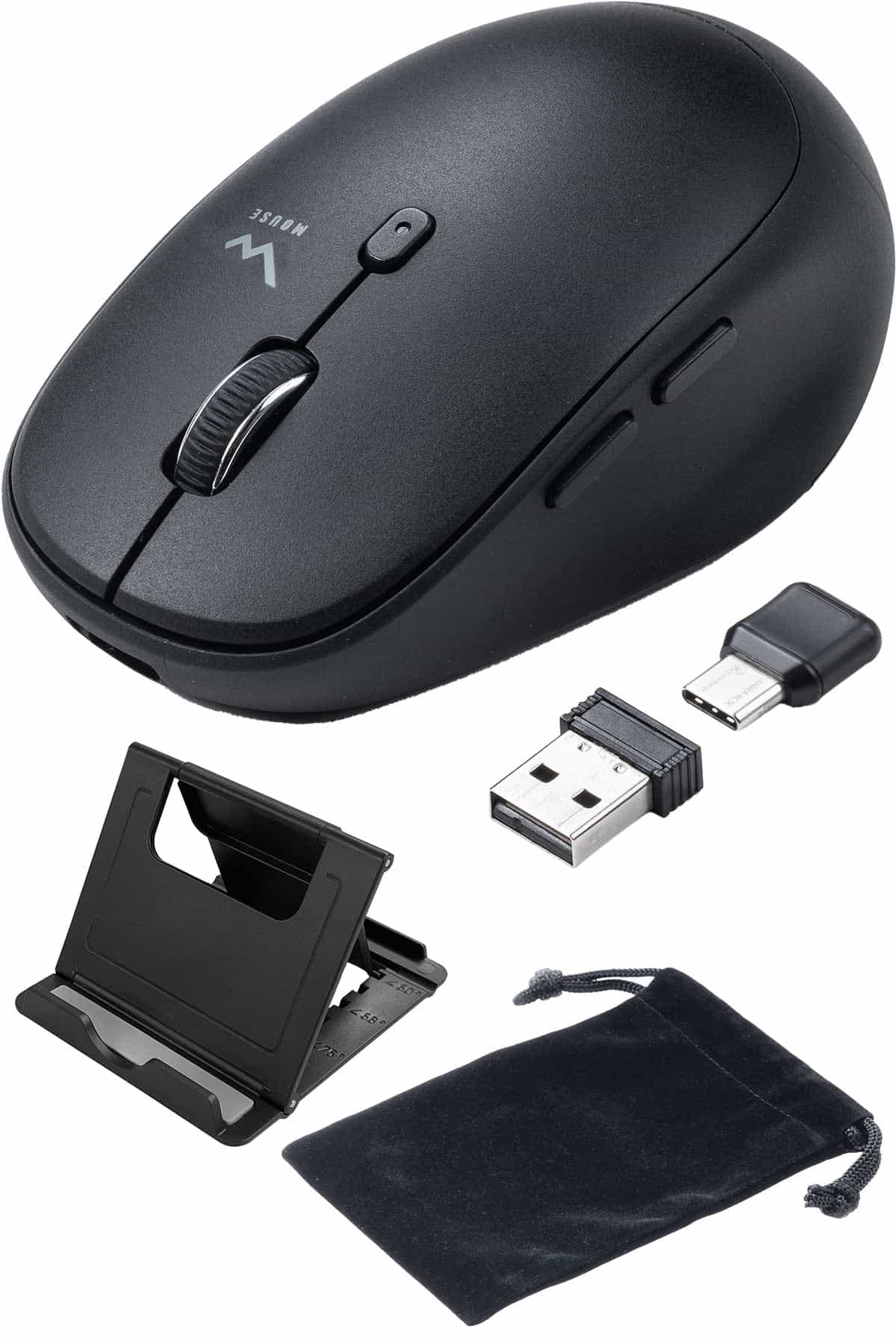 

Sanwa Direct Wireless Mouse Rechargeable Quiet 5 Buttons DPI Switching Smartphone Stand Pouch Included Type-C Type-A (Back/Forward Buttons) &