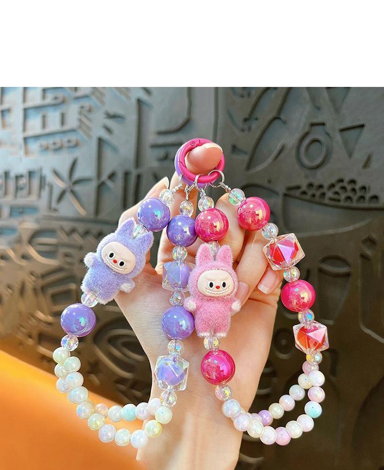 Kreatives Beflocken modifizierte Puppenkleidung doppelte Perlenlinie Handykette Schlüsselanhänger niedliche Tasche Autoanhänger
