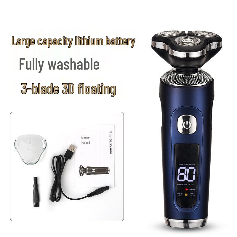 Smart LCD Electric Shaver, Washable Rotary 3-Blade Head, 360° Coverage, USB Charging