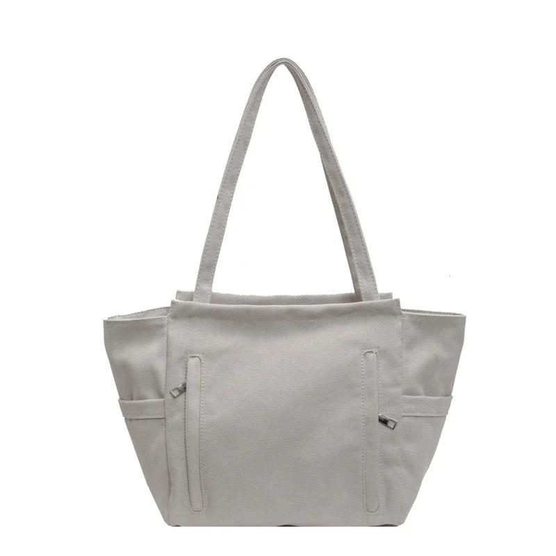 

Большая вместимость однотонных холщовых сумок для женщин, сумки на молнии, универсальные сумки через плечо, высокое качество