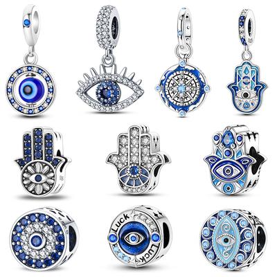 925 Silver Charm Beads Devil's Eye Palm Guardian Eye Pendant Charms for Women Fine DIY Jewelry