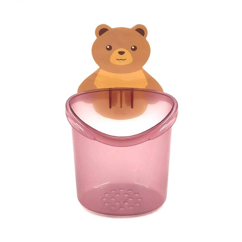 

Little Bear Storage Cup Bathroom Toothbrush Cup Toothpaste Holder Wall-Mounted Draining Super Sturdy Wallpaper Bear Cup pink