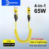 4 In 1 65W Spring Short Data Cable 6A USB Type C Spring Telescopic Quick Charger Wire Spring USB Cable
