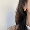 Brown Oval Resin Bead Stud Earrings for Women Golden Metal Square Frame Earrings Vintage Trendy Jewelry Gift