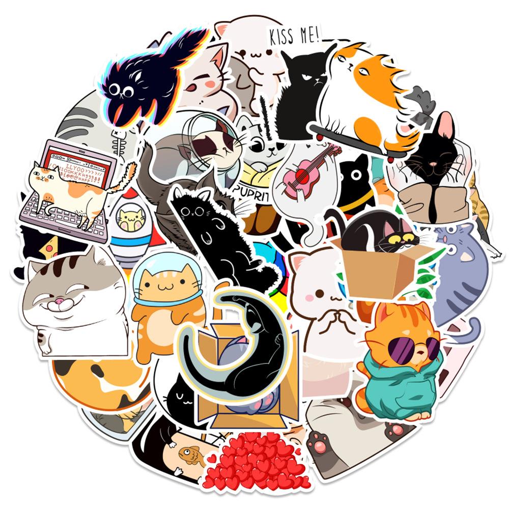 50 New Kitten Doodle Stickers Car Suitcase Laptop Mobile Phone Decoration Stickers Waterproof