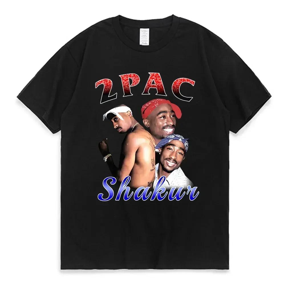 Women T-shirt Rapper Tupac Top Hip Hop Street Pattern T-shirt High Street Extra Large Short Sleeve T-shirt Men's Cotton T-shirt