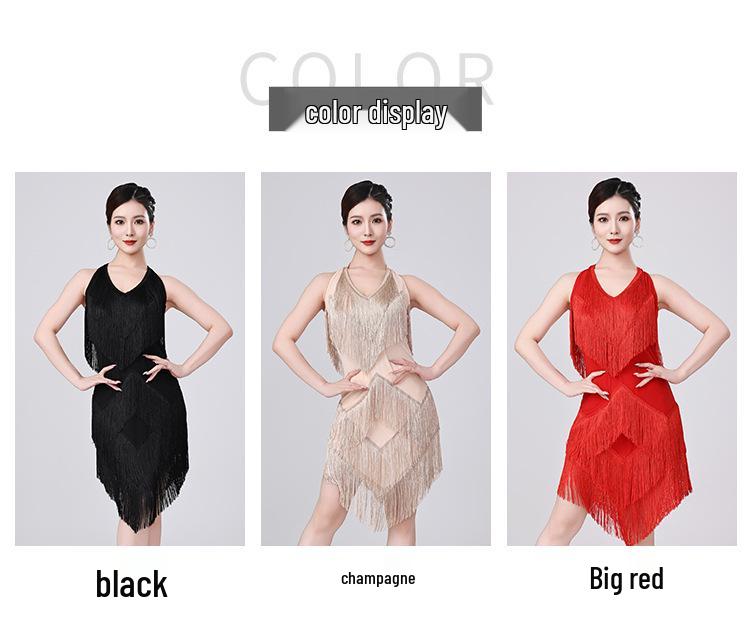 V-Neck Fringe Latin Dance Dress: Sexy Party, Prom, and Performance Costume