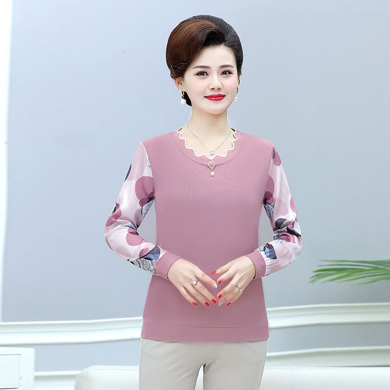 Mom's Bottoming Shirt New Spring Autumn New Printed Blouse Fashion Long Sleeve Round Neck T-shirt XL-5XL