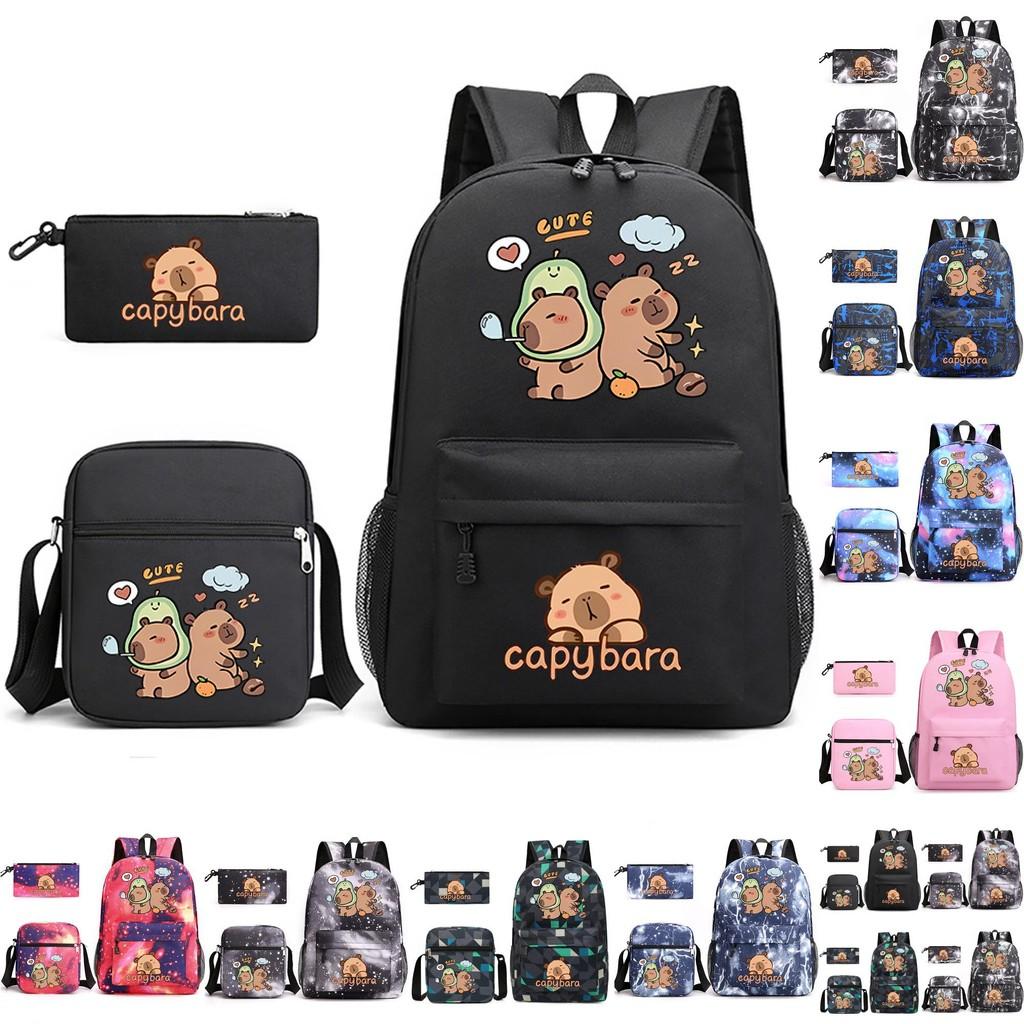 Capybara Animal Print Backpack Set With Oxford Fabric Durable Shockproof For Middle School Students
