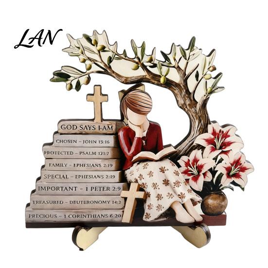 Statua di Ragazza Stile Vintage, Statuetta in Legno di Lettura, Stabile Pastorale da Tavolo, Statuetta Raffinata Decor Decor, Ornamento Artistico Curativo, per Libreria