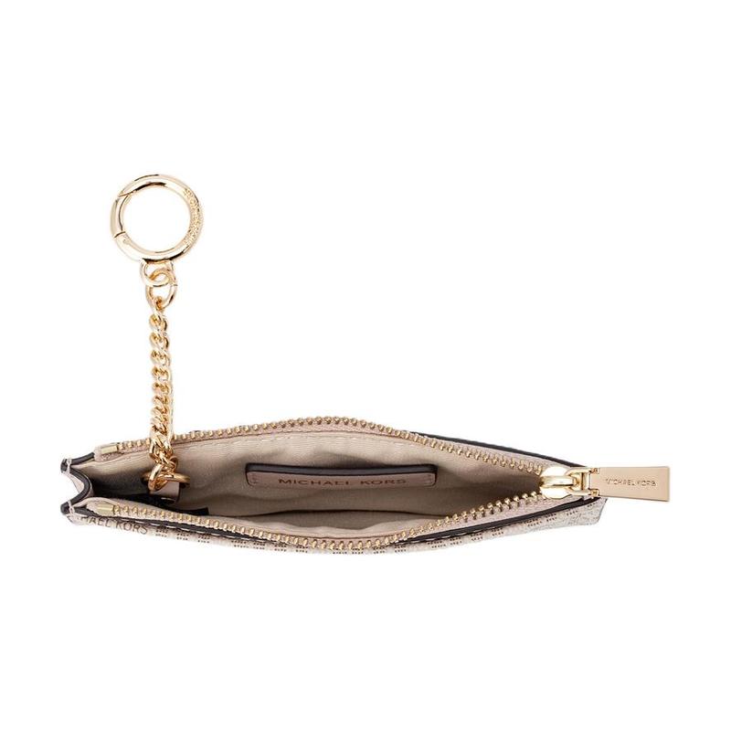MICHAEL KORS Jet Set Logo Print Contrast Design Coated Canvas Card Holder Small Women's Pink and Beige