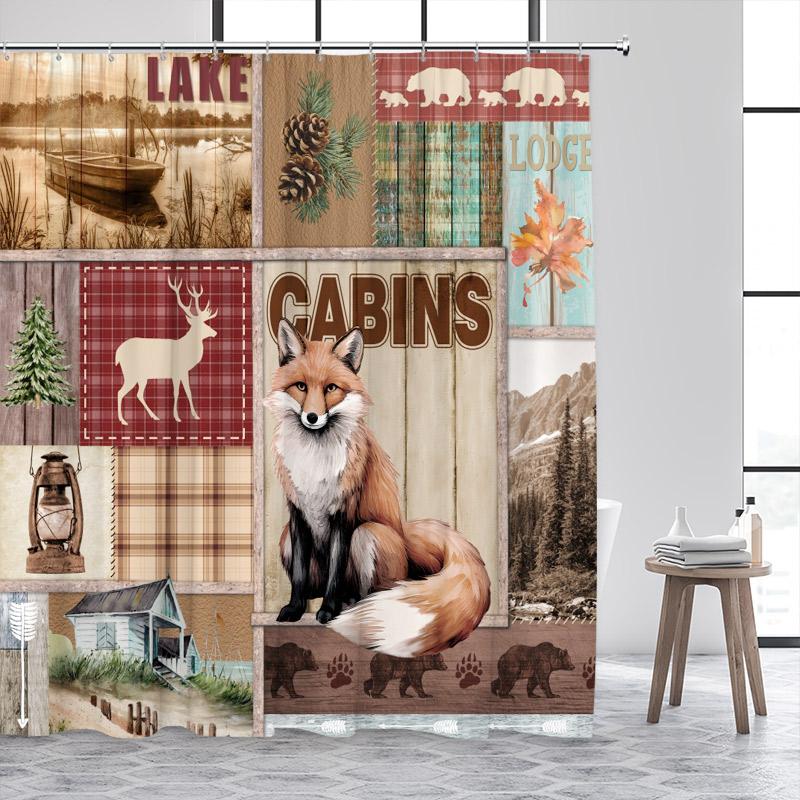Funny Fox Shower Curtain Autumn Forest Maple Leaves Animal Fall Art Scenery Bath Curtains Fabric Home Bathroom Decor with Hooks