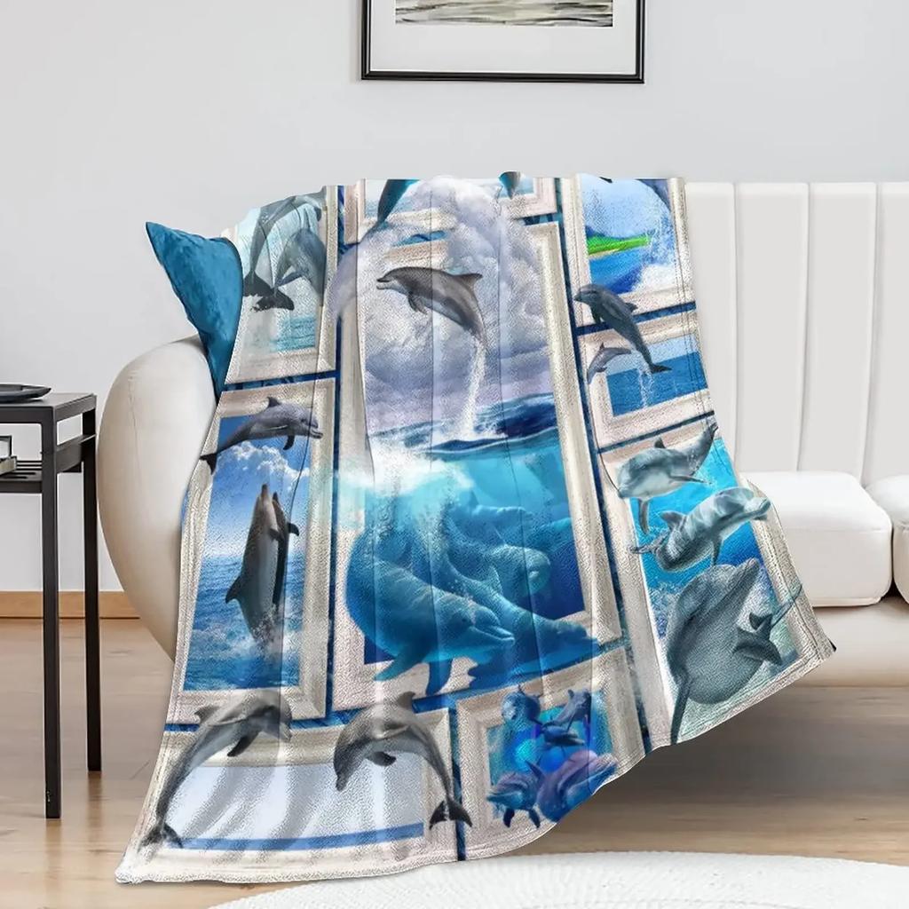 Dolphin Throw Blanket, Soft Blanket for Girl Kid Teens Adults, Fleece Cute Dolphin Blanket Warm Cozy Throw for Bed Crib or Couch