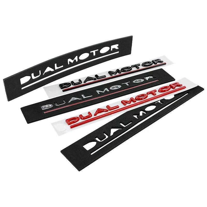 phbvg5 3d ABS Chrome Black Logo DUAL MOTOR Emblem Letters Decal Car Trunk Badge For Tesla Model 3 Y S X Dual Motor Sticker Accessories
