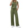 Fashion Women's Spring And Summer Short Sleeved V-neck Top Loose Wide Leg Pants Set