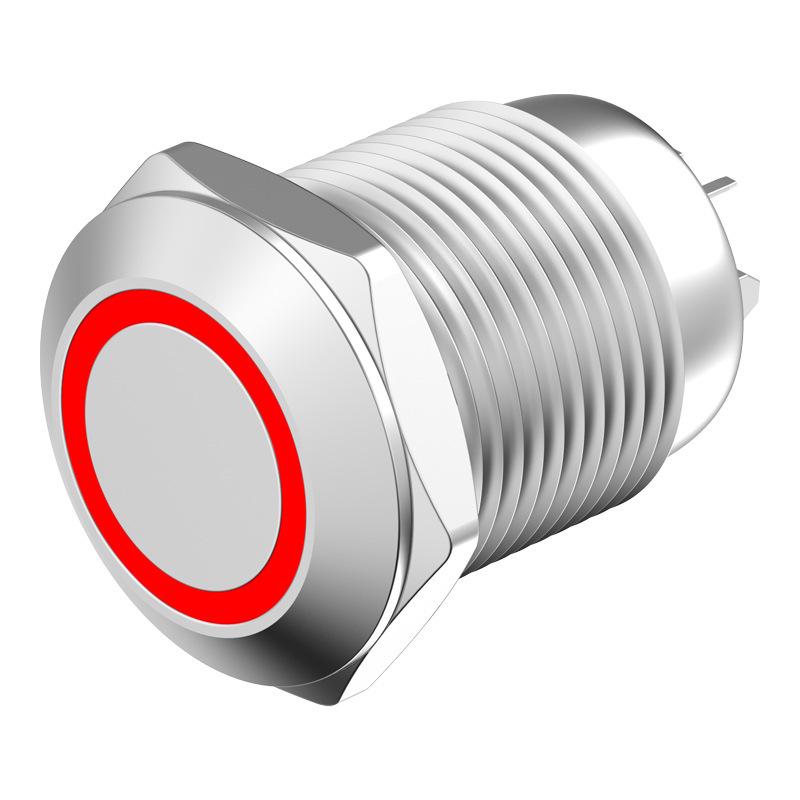 12mm Wasserdichter Metall-Druckschalter, 1 Schließer 1 Öffner, 5-polig/8-polig, Selbsthaltend, Rückstellend, mit Beleuchtung
