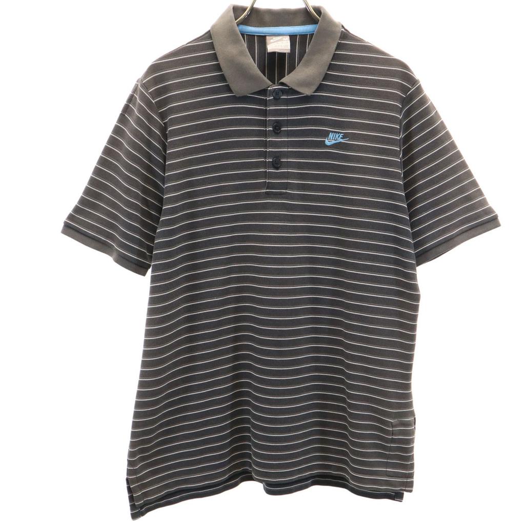 NIKE Border Pattern Short sleeve Polo shirt M gray Fawn Men's Used