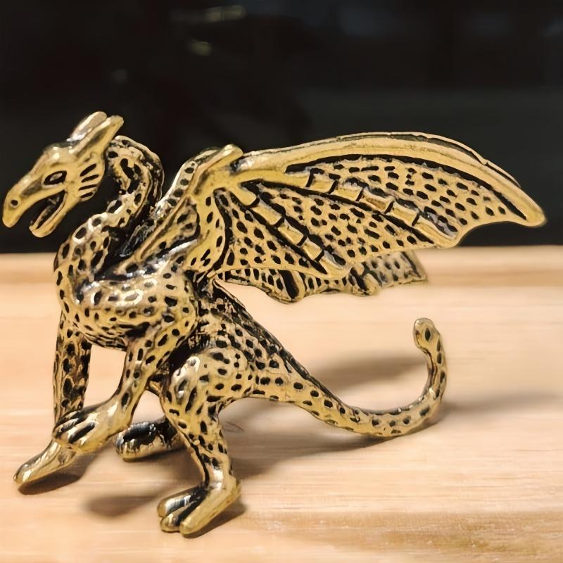 1PC Vintage Brass Fierce Dragon Figurine, Antique Mythological Western Dragon Desktop Decoration Ornament