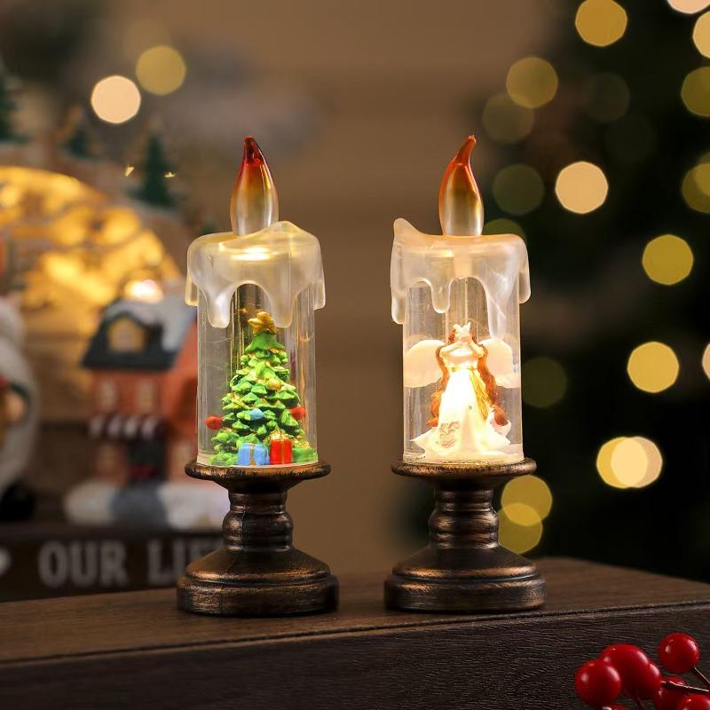 New Christmas Decorative Candle Light with Snowfall Effect - Creative Snowflake Night Light Practical Christmas Gift