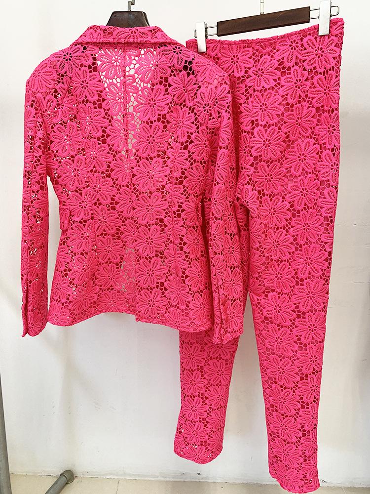 Available 2025: Stylish European & American Celebrity Slim Lace Pantsuit Set