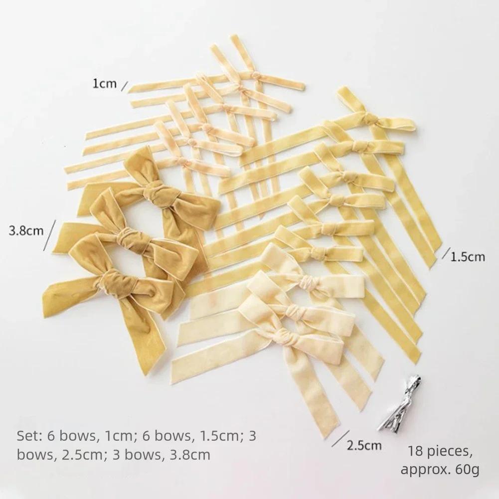 Christmas Velvet Mini Bow Ribbon Set with 18 Handmade Pieces for DIY Holiday Decorating Small Pendant Accessories