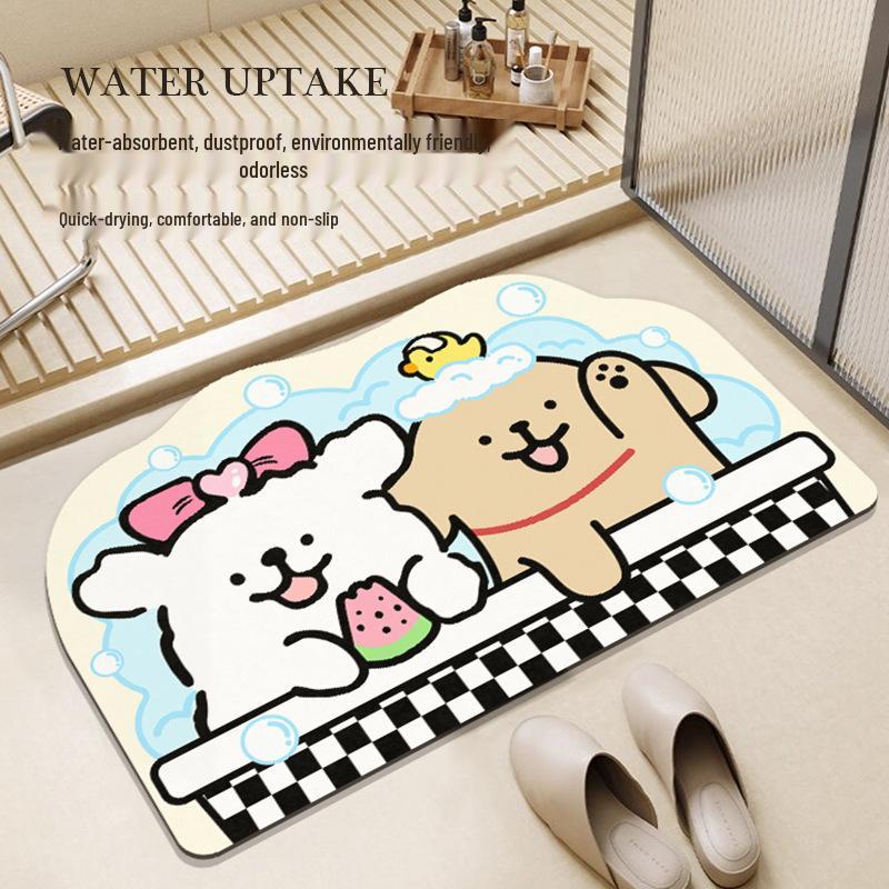 Cartoon Cute Non-Slip Diatom Mud Floor Mat - Quick Dry Water-Absorbent Bathroom & Toilet Door Mat