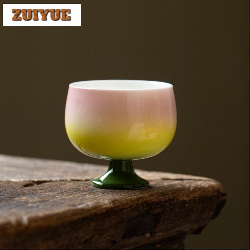 2pc/lot Gradient Color Round Mouthed High Foot Teacup Zen Tea Bowl Cute Cup Tea-tasting Meditation Cup Jianzhan Master Cups 85ml