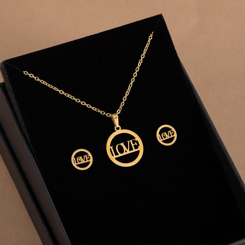 Stainless Steel Heart Necklace Set: Geometric Sunflower & Cross Clavicle Chains