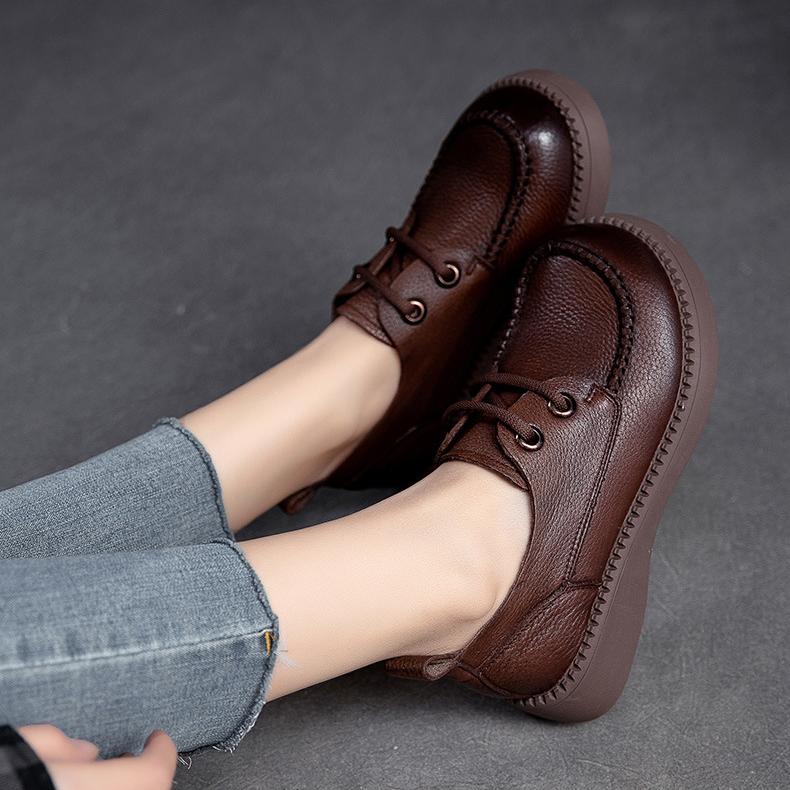 Johnature Натуральная кожа Ретро Круглый носок Шнуровка Повседневная Универсальная Мягкая — фото 7