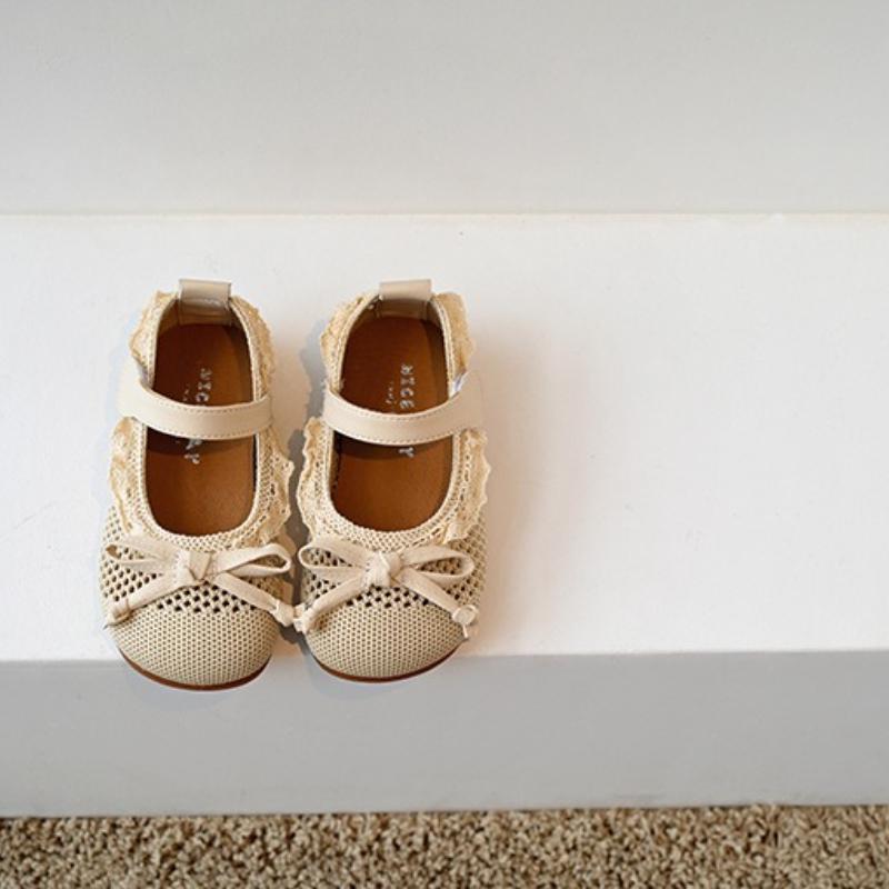 Mode Mädchen Spitze Prinzessin Schuhe 2025Frühling Neuer Kinder Freizeitschuh Rutschfest Mädchen Schleife Einzelner Schuh Einfach Kind Atmungsaktiver Mesh Schuh